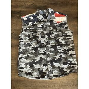 Cody James Camo Sleeveless Snap Western Shirt American Flag Vest Red Neck SZ M